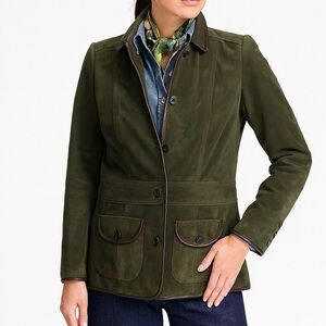 Eddie Bauer Jacket Suede Barn Blazer Light Utility Coat Washable Vintage Green S